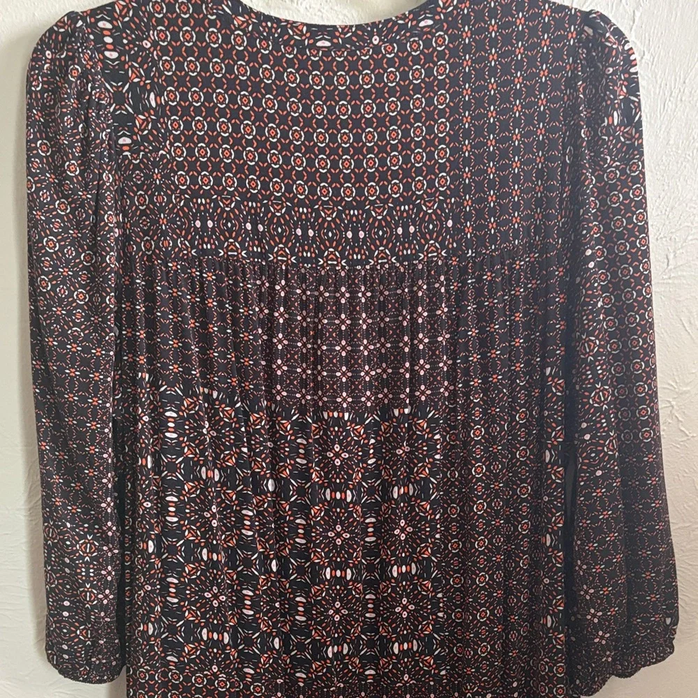 Liverpool Navy and Orange Printed Tie-Front 3/4  Sleeve Dress - Picture 6 of 6